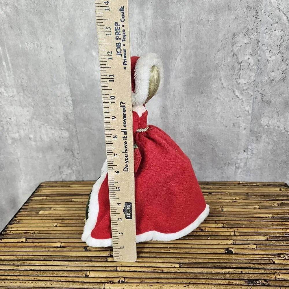Vintage 70s Christmas Big Eye Stocking Doll Turning Music Box Silent Night AS IS